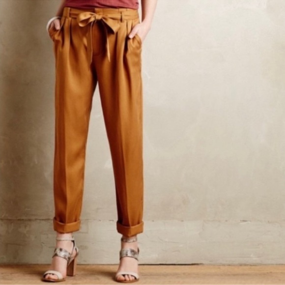 Cartonnier Tan Brown Paper Bag Pants Pleated Belt Womens 6 - Picture 1 of 7